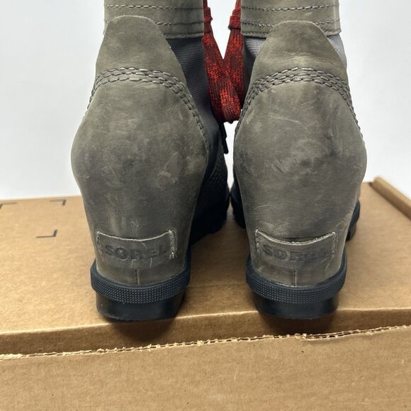 SOREL Lexie Wedge Ankle Boot Quarry Waterproof Leather Canvas Size 7.5/EU 38.5 - Picture 12 of 16